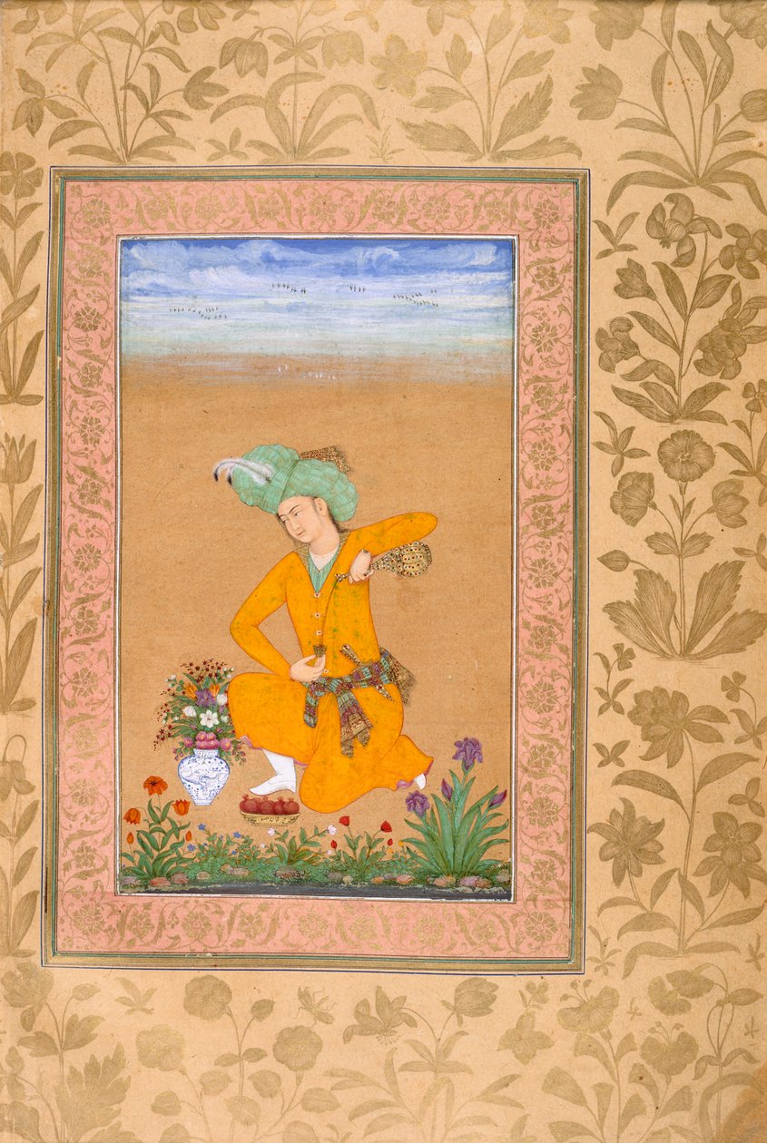 Un príncipe vestido al estilo persa sirviendo vino de Muhammad Khan