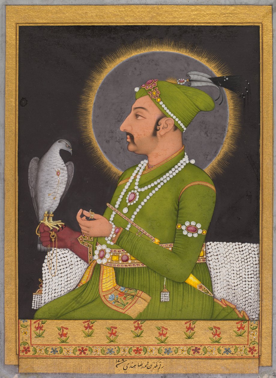 Retrato póstumo del emperador mogol Muhammad Shah, recto de Muhammad Rizavi Hindi
