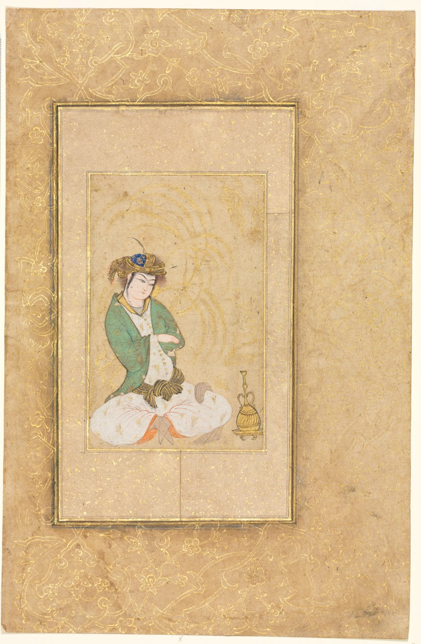 Juventud sentada junto a un sauce, ilustración de una sola página, c. 1600-1650 de Muhammad Yusuf