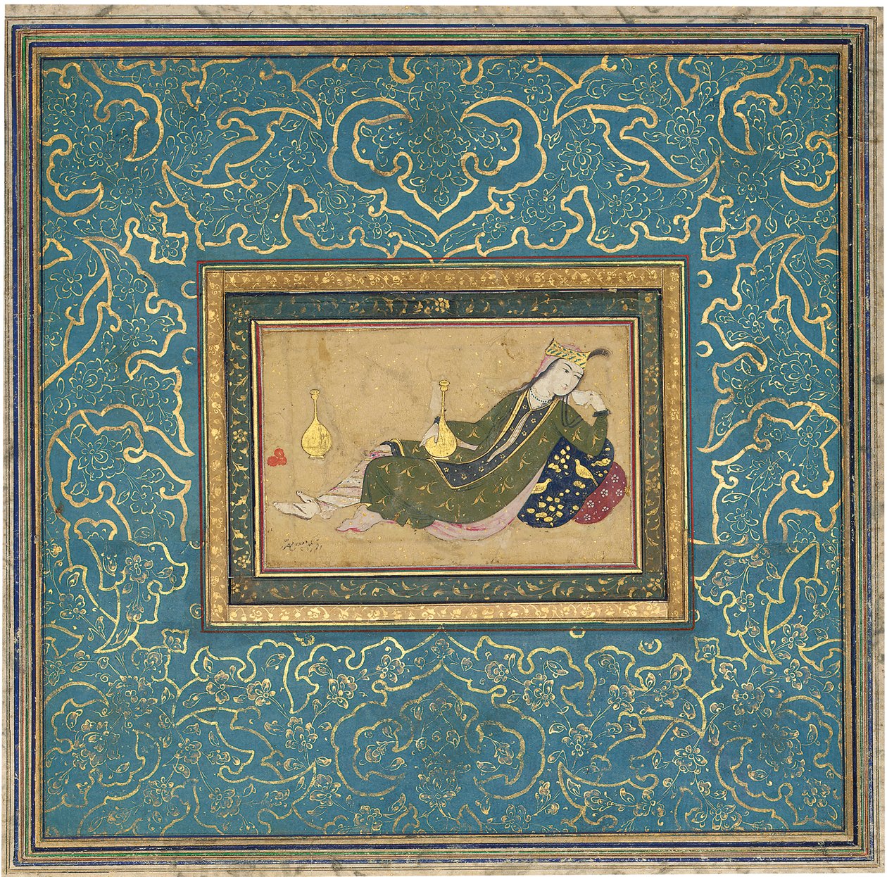 Una dama reclinada, c.1680 de Muin Musavvir