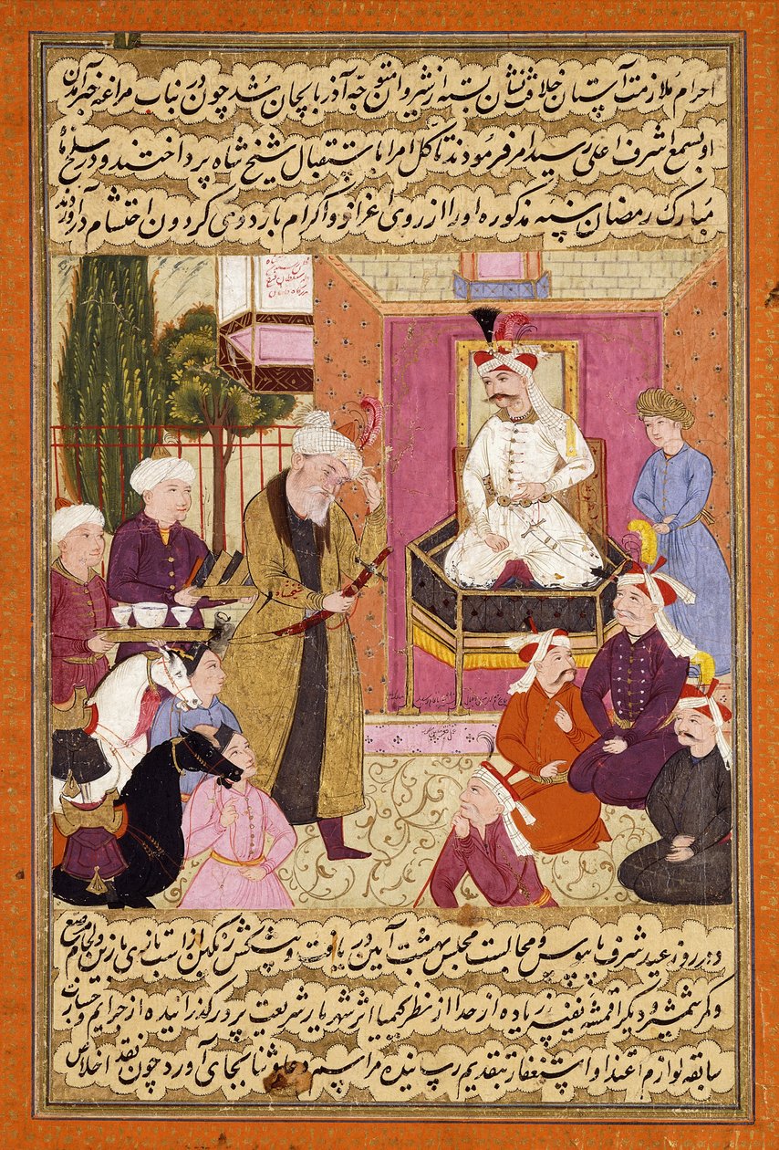Shah Abbas en ruta entre Sherwan y Azerbaiyán, recibiendo a Sher Shah, c. 1688 de Muin Musavvir