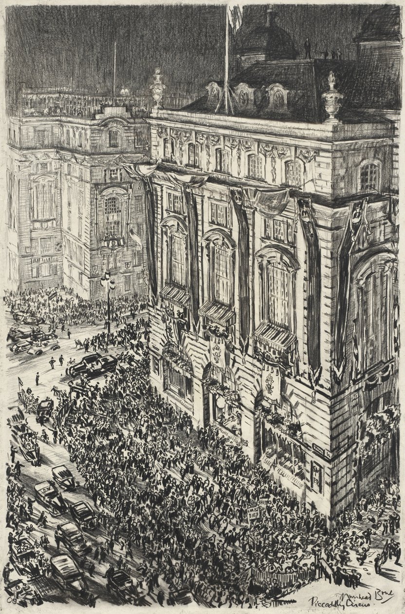 Piccadilly Circus, víspera de la coronación de Jorge VI de Muirhead Bone