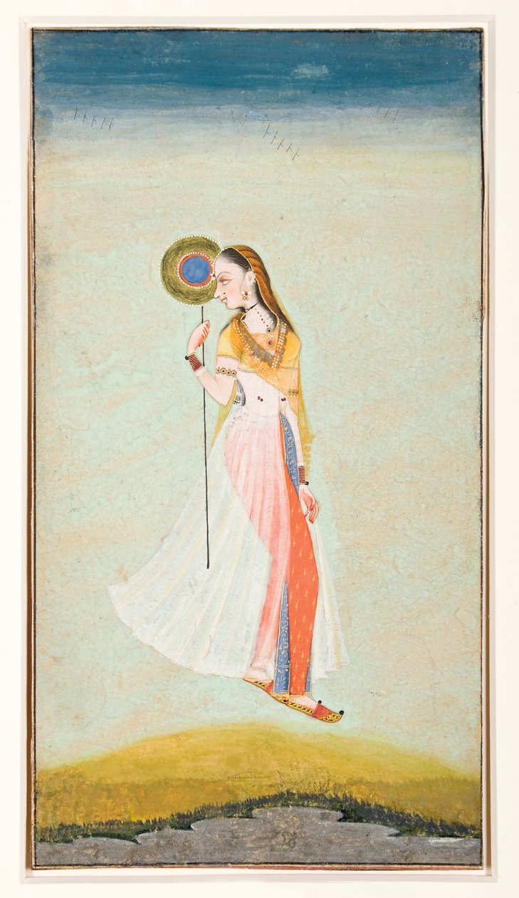 Najar imagen de una mujer sosteniendo un abanico y mirando hacia atrás sobre su hombro, 1722 de Murad