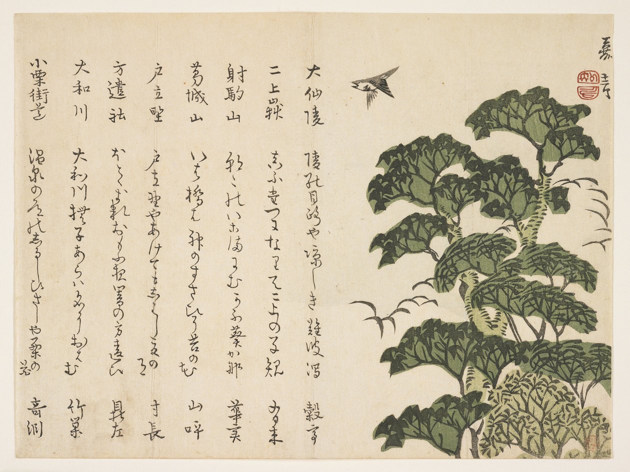 Árbol grande y pájaros, c.1830-44 de Murata Kagen