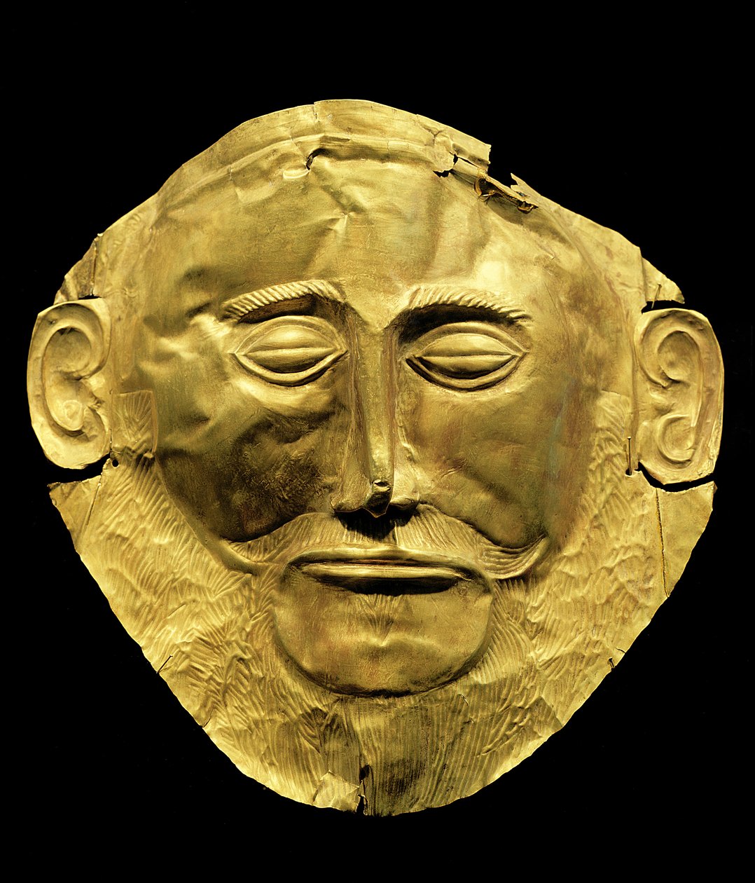 Máscara funeraria de Micenas, anteriormente se pensaba que era la de Agamenón (oro) de Mycenaean