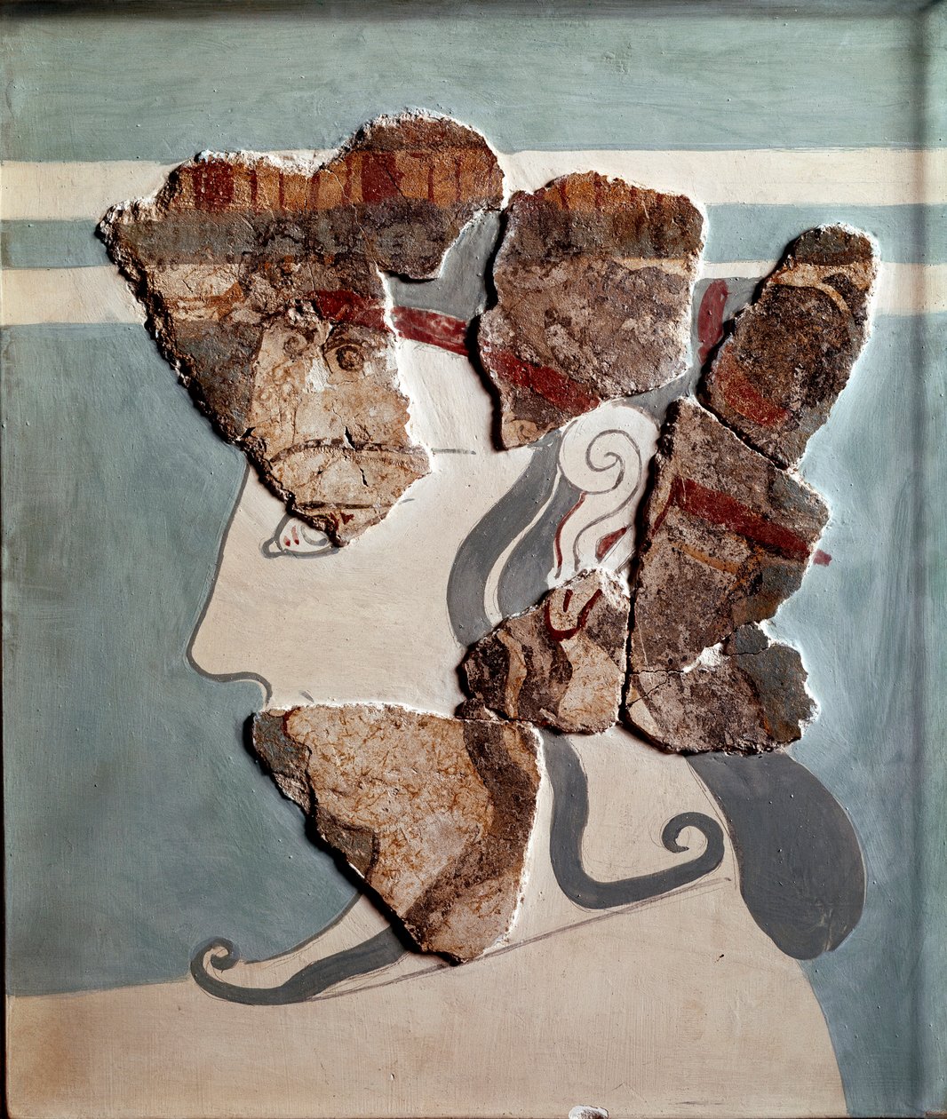 Arte micénico: cabeza femenina. Fragmento de fresco del palacio de Tirinto de Mycenaean
