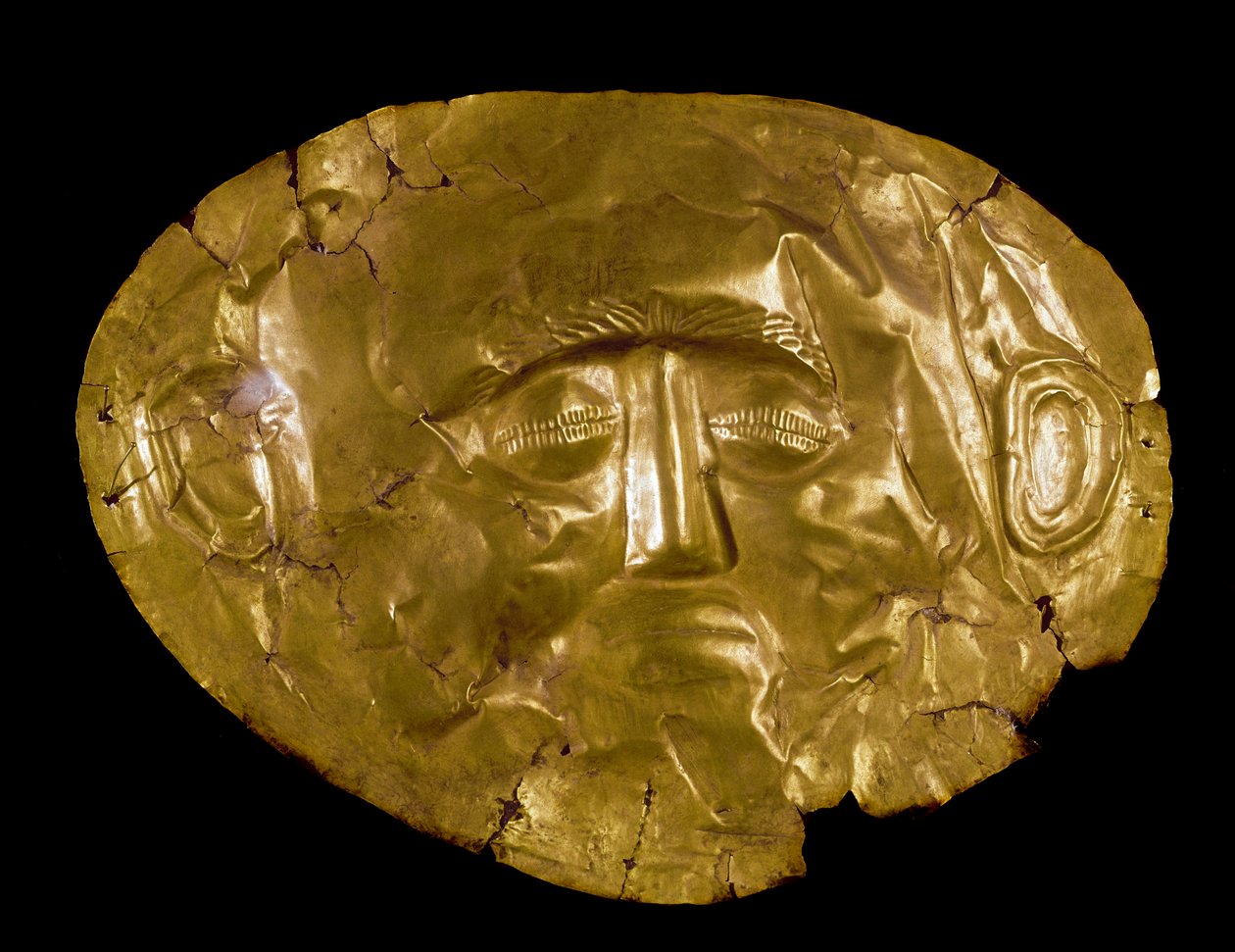 Arte micénico: máscara de oro. Del sitio de Micenas. Siglo XVI a.C. Atenas, museo arqueológico nacional - Arte micénico: máscara funeraria de oro de Micenas. Siglo XVI a.C. Museo Arqueológico Nacional, Atenas, Grecia de Mycenaean