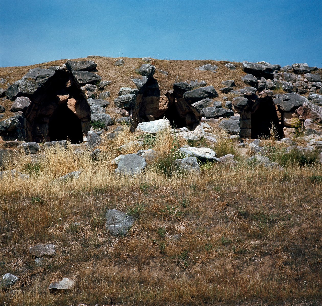 Arte micénico: casas construidas en las fortificaciones de la ciudad de Tirinto, alrededor de 1200 a.C. Grecia de Mycenaean