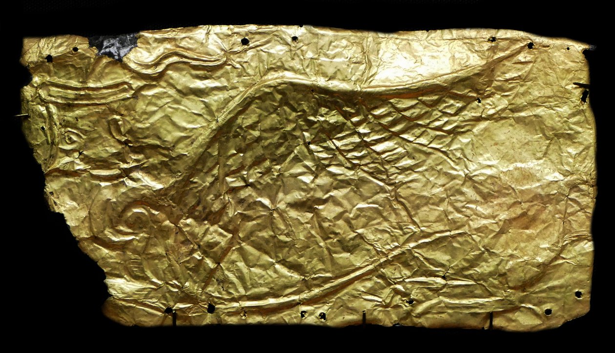 Cubierta de chapa de oro para placa de cristal en forma de jarrón de Mycenaean
