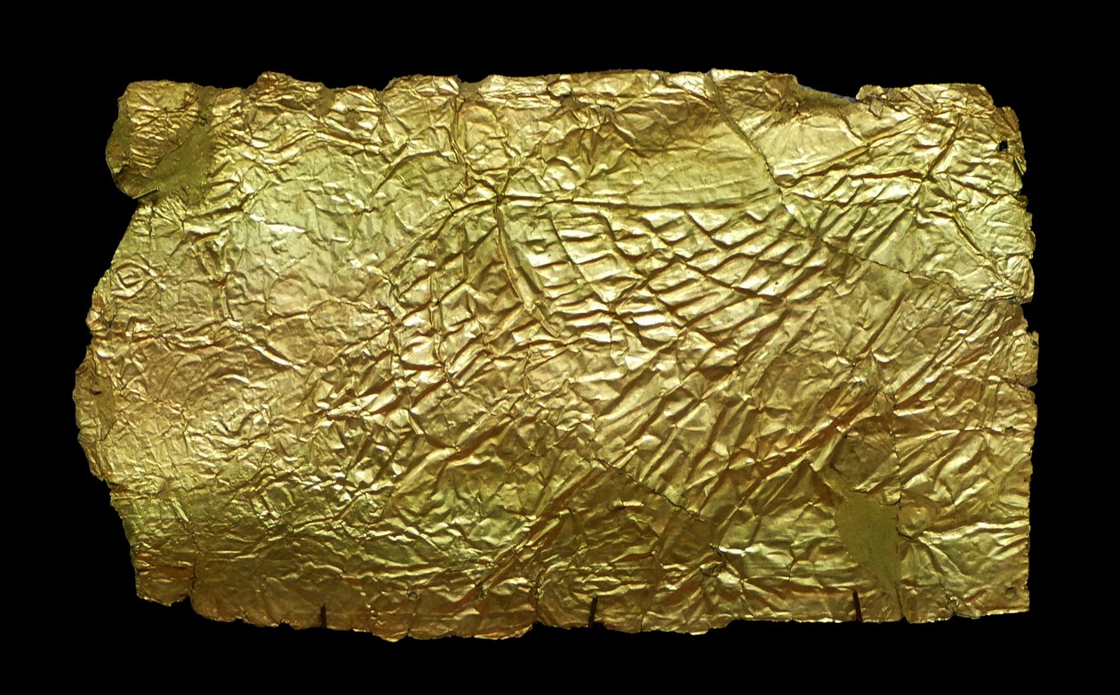 Cubierta de chapa de oro para placa de cristal en forma de jarrón de Mycenaean