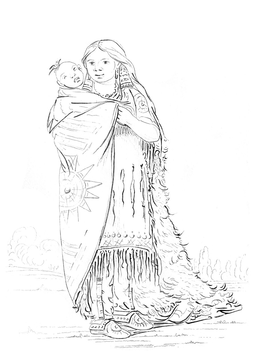 Mujer Nativa Americana y Bebé de Myers and Co