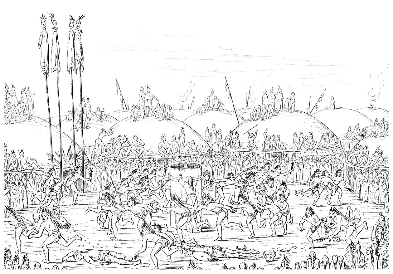 Ceremonia religiosa, aldea Mandan de Myers and Co