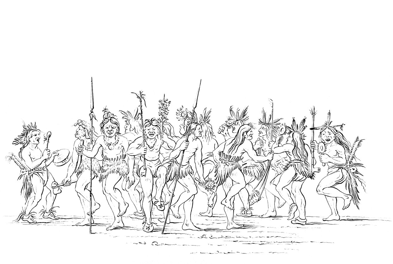 La tribu Sioux realizando una danza de mendigos, 1841 de Myers and Co