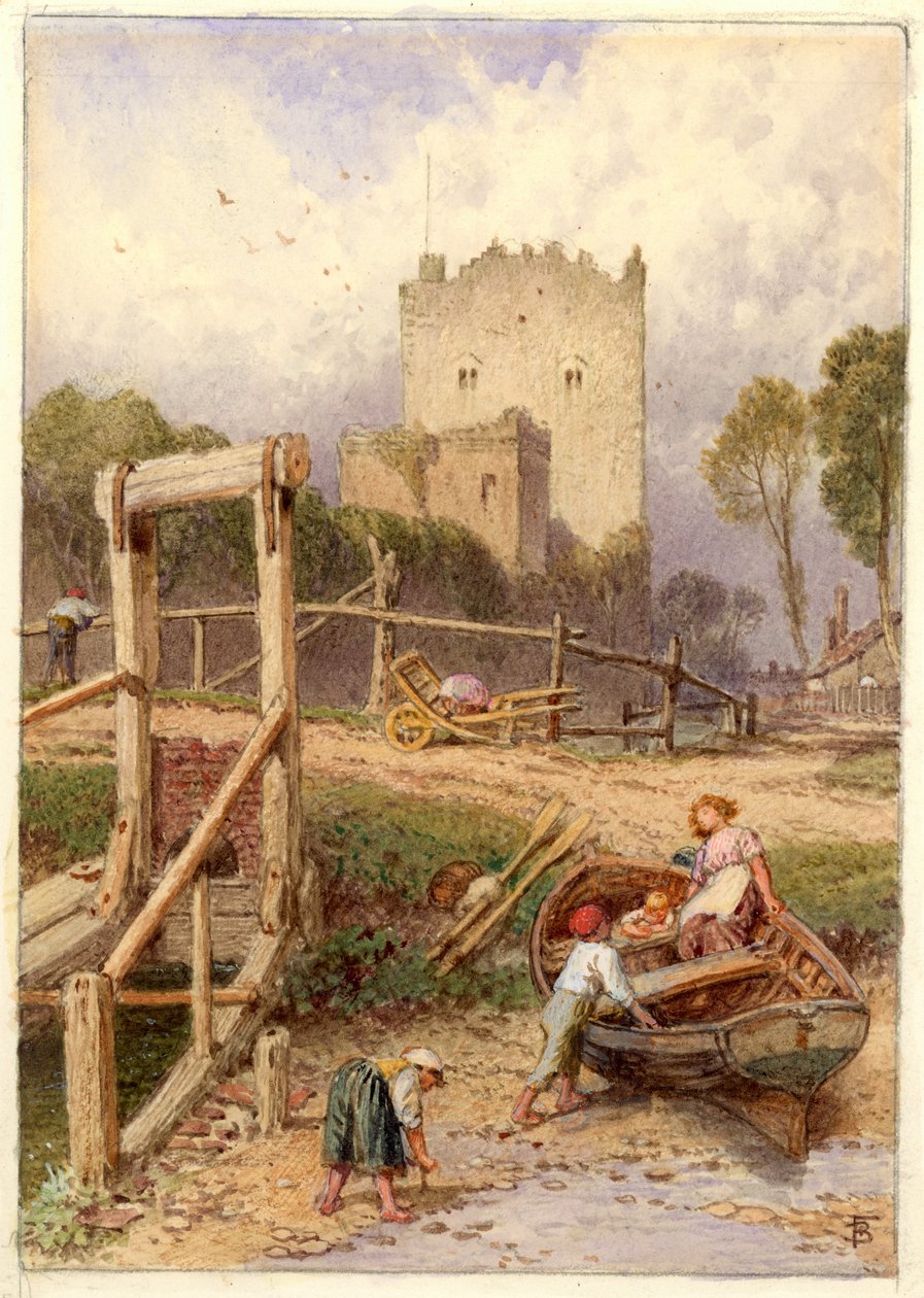 Paisaje con barco y figuras de Myles Birket Foster