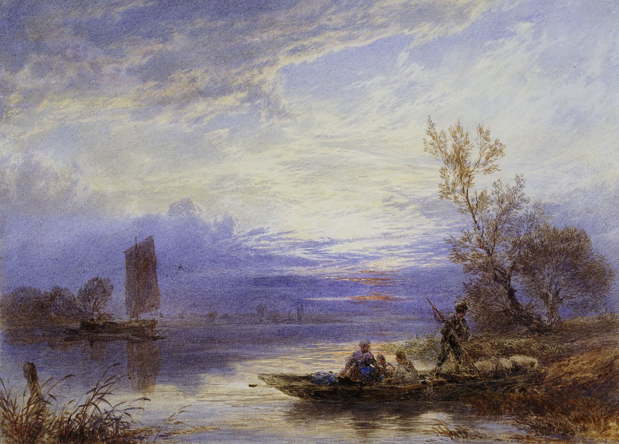 Un ferry al atardecer de Myles Birket Foster