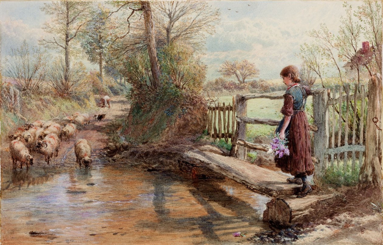 Vista en Surrey, hacia 1863-1890 (Acuarela y gouache) de Myles Birket Foster