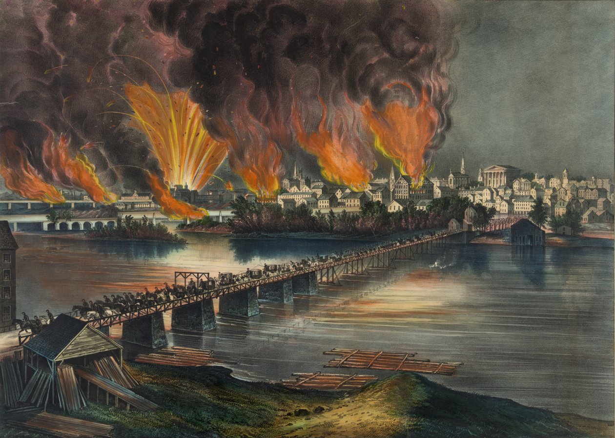 La caída de Richmond, Virginia en la noche del 2 de abril de 1865 de Nathaniel Currier