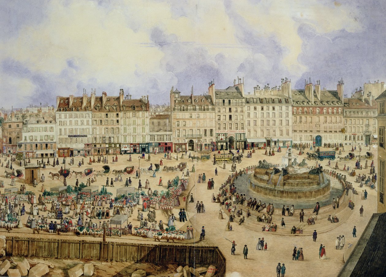 Vista de la Place de la Republique y la Fuente, 1848 de N. Pelcocq
