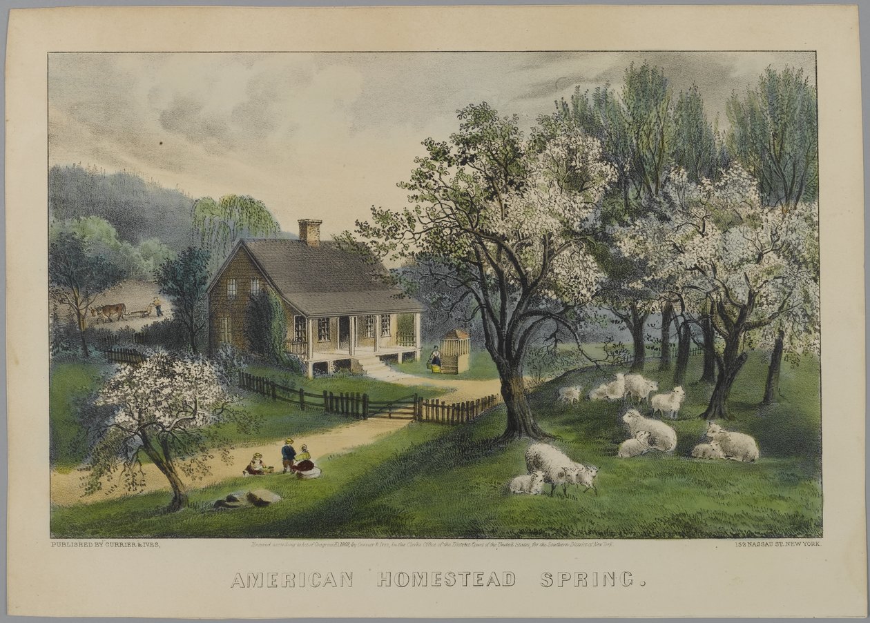 Hogar americano primavera, 1868-69 de N. and Ives, J.M. Currier
