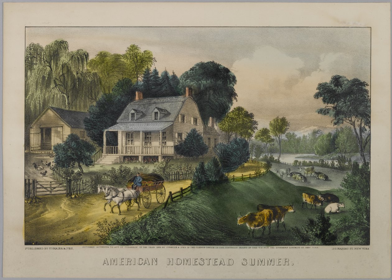 Hogar americano verano, 1868-69 de N. and Ives, J.M. Currier