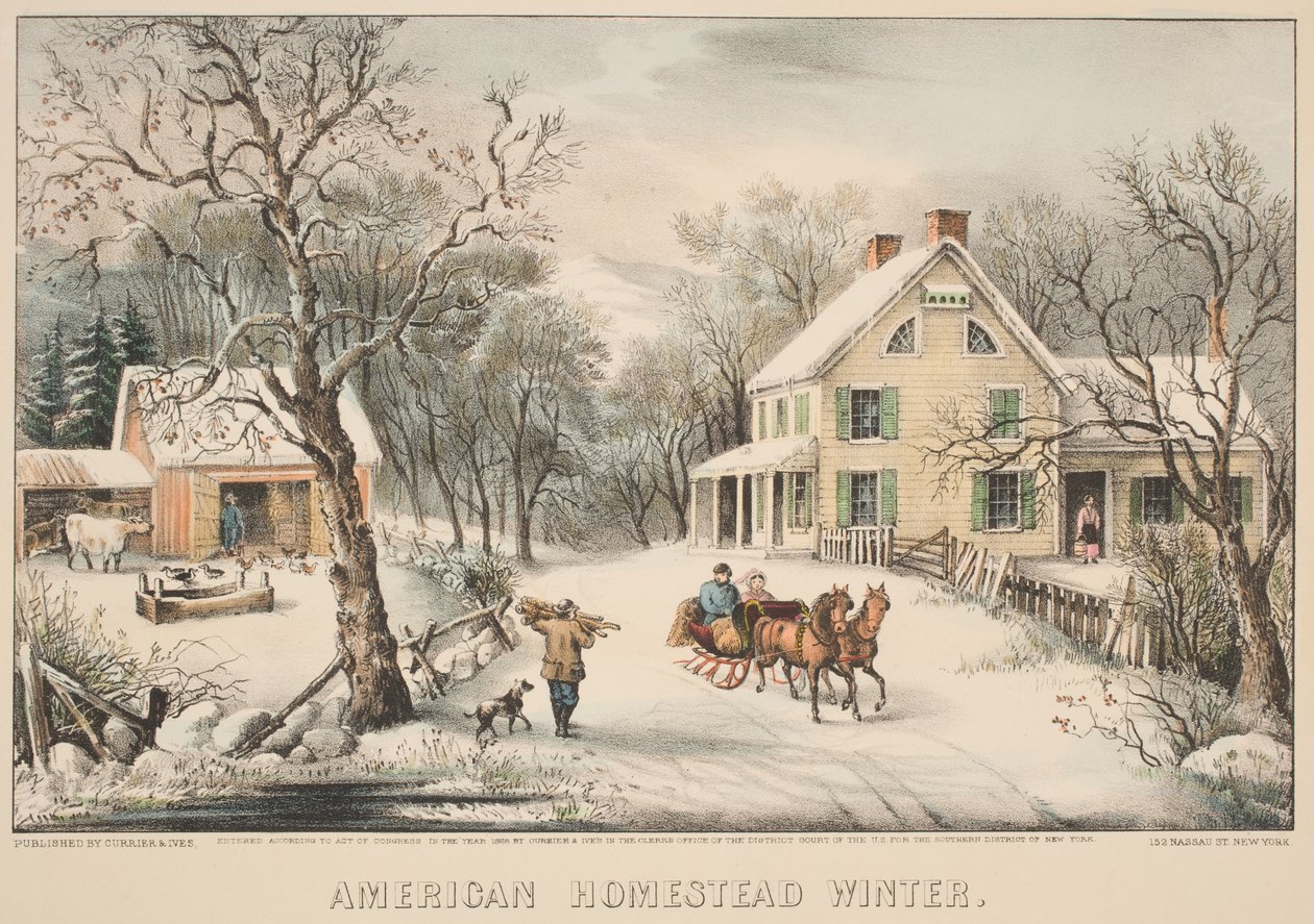 Invierno en la Hacienda Americana, 1868 de N. and Ives, J.M. Currier
