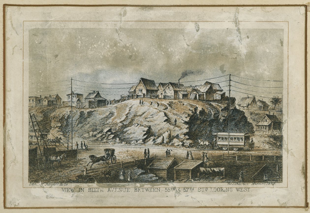 Vista en la Sexta Avenida, entre las calles 55 y 57 mirando al oeste, 1858 de N. and Ives, J.M. Currier