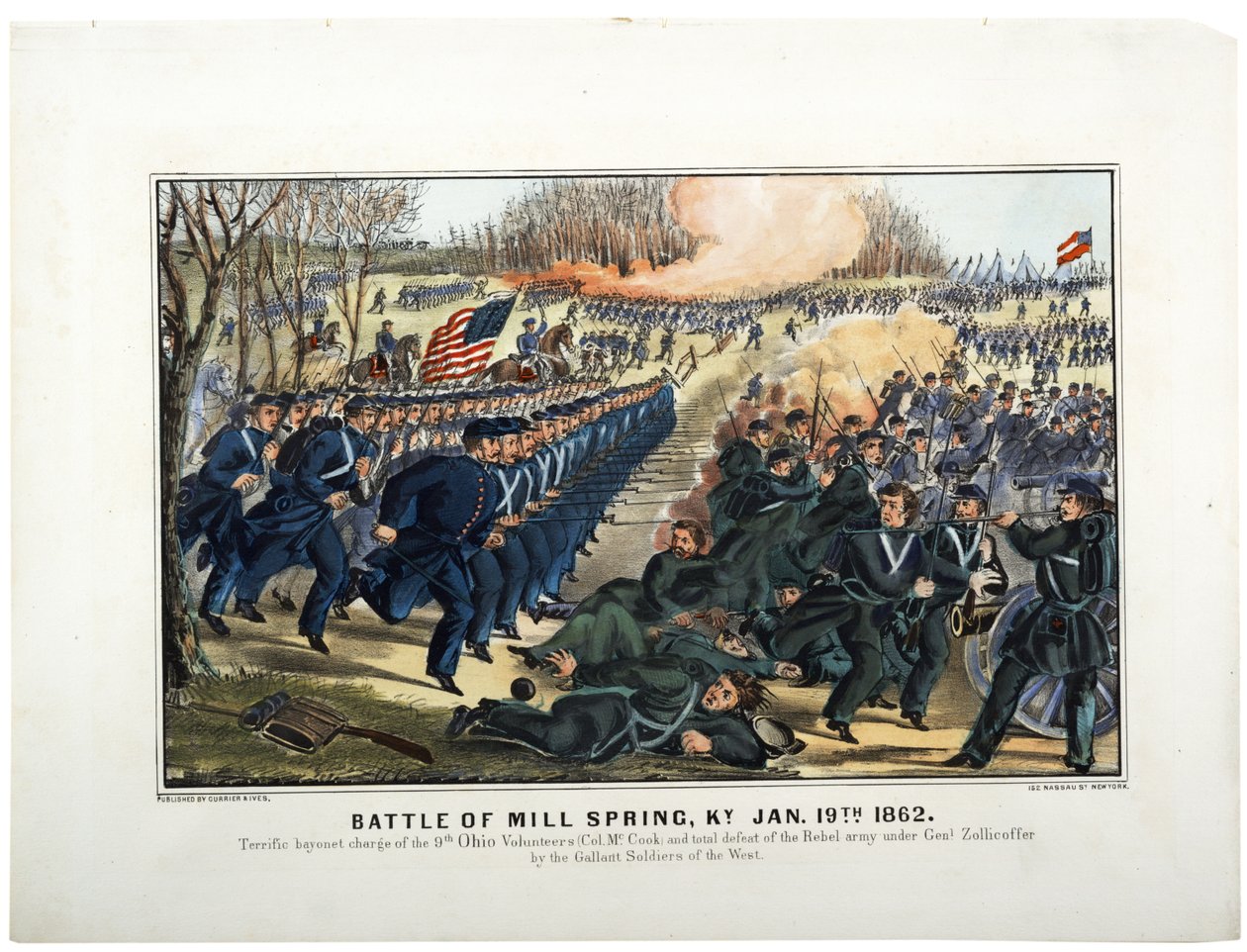 Batalla de Mill Spring, Ky. 19 de enero de 1862 de N. and Ives, J.M. Currier