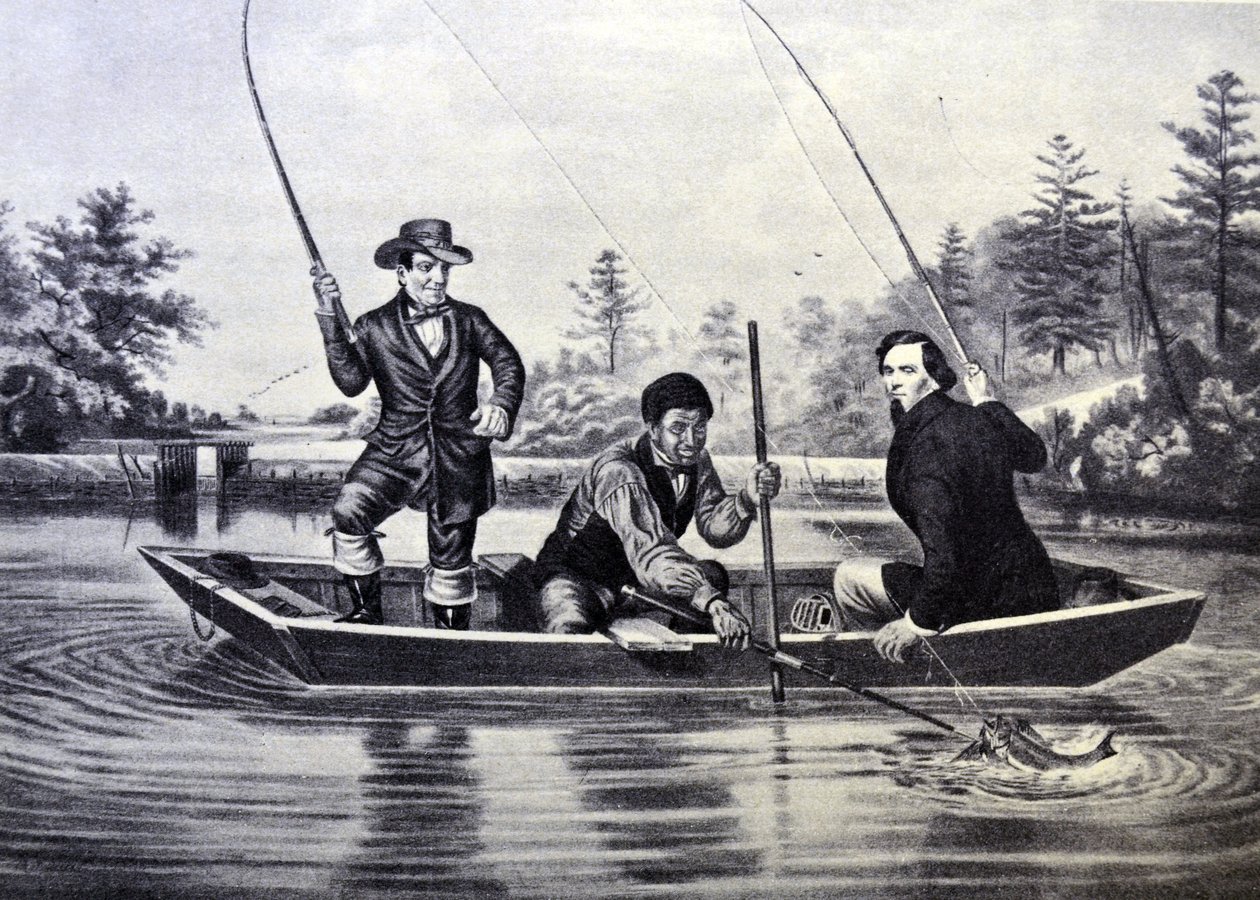 Pescando una trucha. Te tenemos ahora, señor de N. and Ives, J.M. Currier