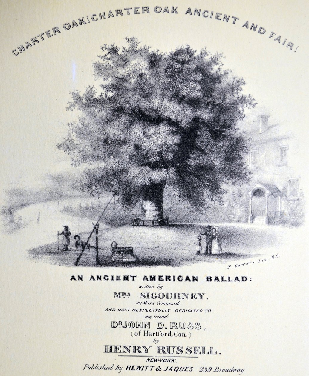 Ilustración de Currier & Ives del Siglo XIX. ¡Roble de la Carta! Roble de la Carta Antiguo y Hermoso de N. and Ives, J.M. Currier