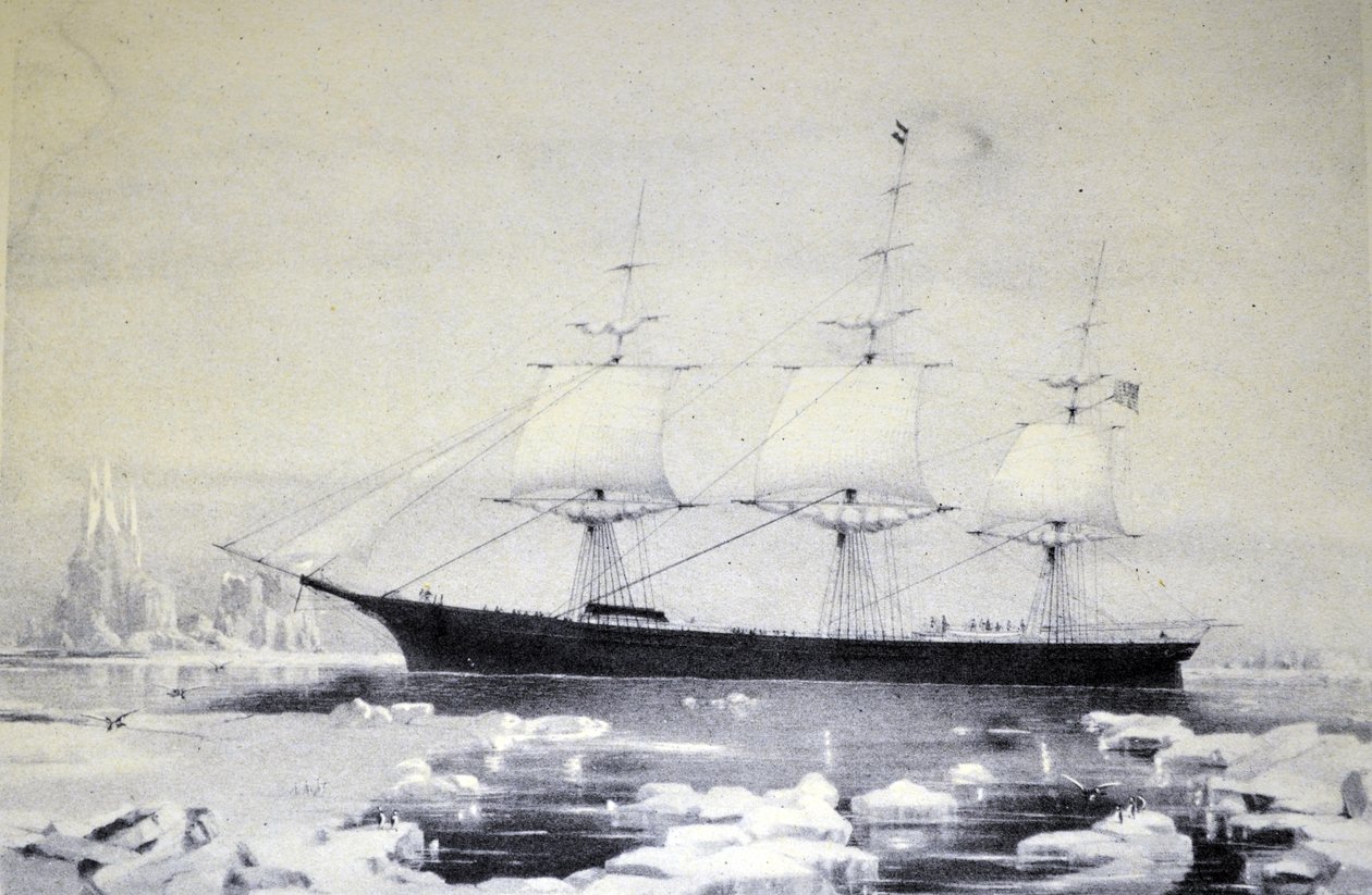 Ilustración de Currier & Ives del Siglo XIX. Barco Clipper Red Jacket de N. and Ives, J.M. Currier