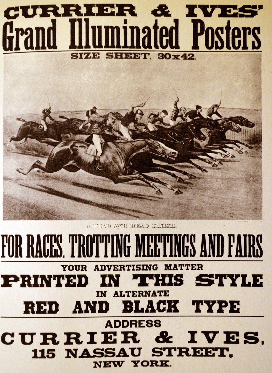 Grandes carteles iluminados para carreras, reuniones de trote y ferias de N. and Ives, J.M. Currier