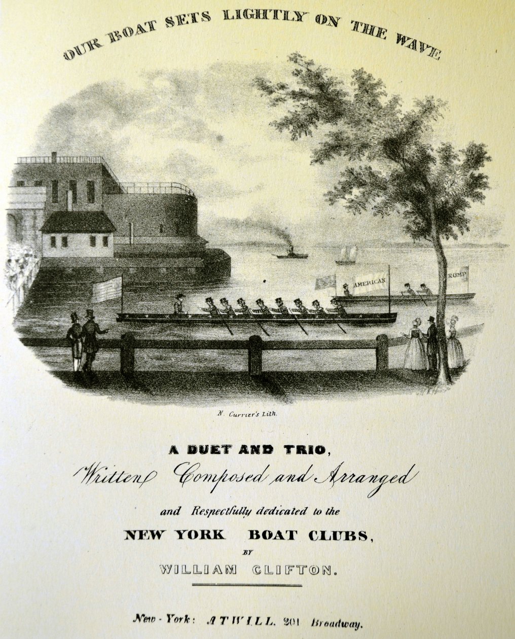 Ilustración de Currier & Ives del Siglo XIX. Nuestro Barco Flota Ligeramente en la Ola de N. and Ives, J.M. Currier