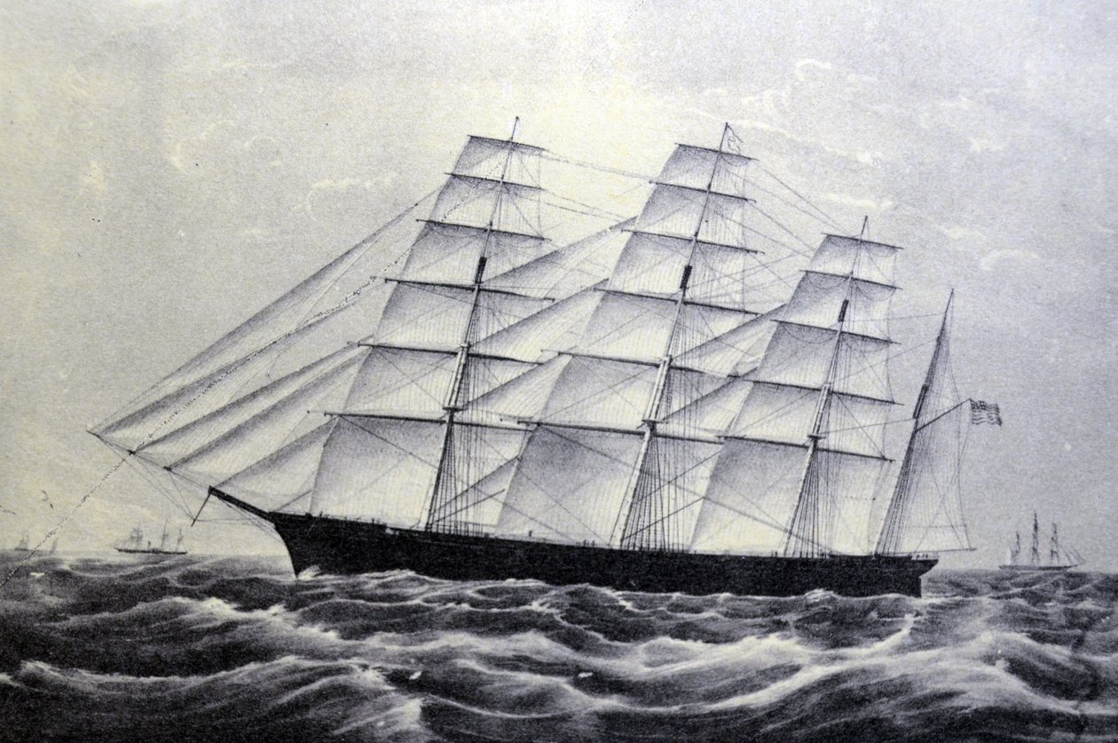 Ilustración de Currier & Ives del Siglo XIX. El Barco Clipper La Gran República de N. and Ives, J.M. Currier