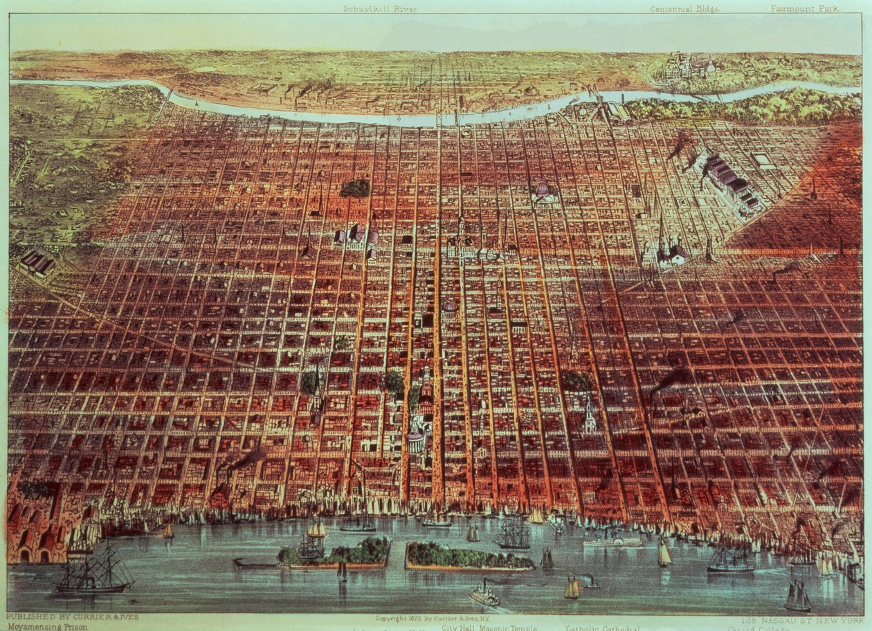 Vista general de Filadelfia, 1875 de N. and Ives, J.M. Currier