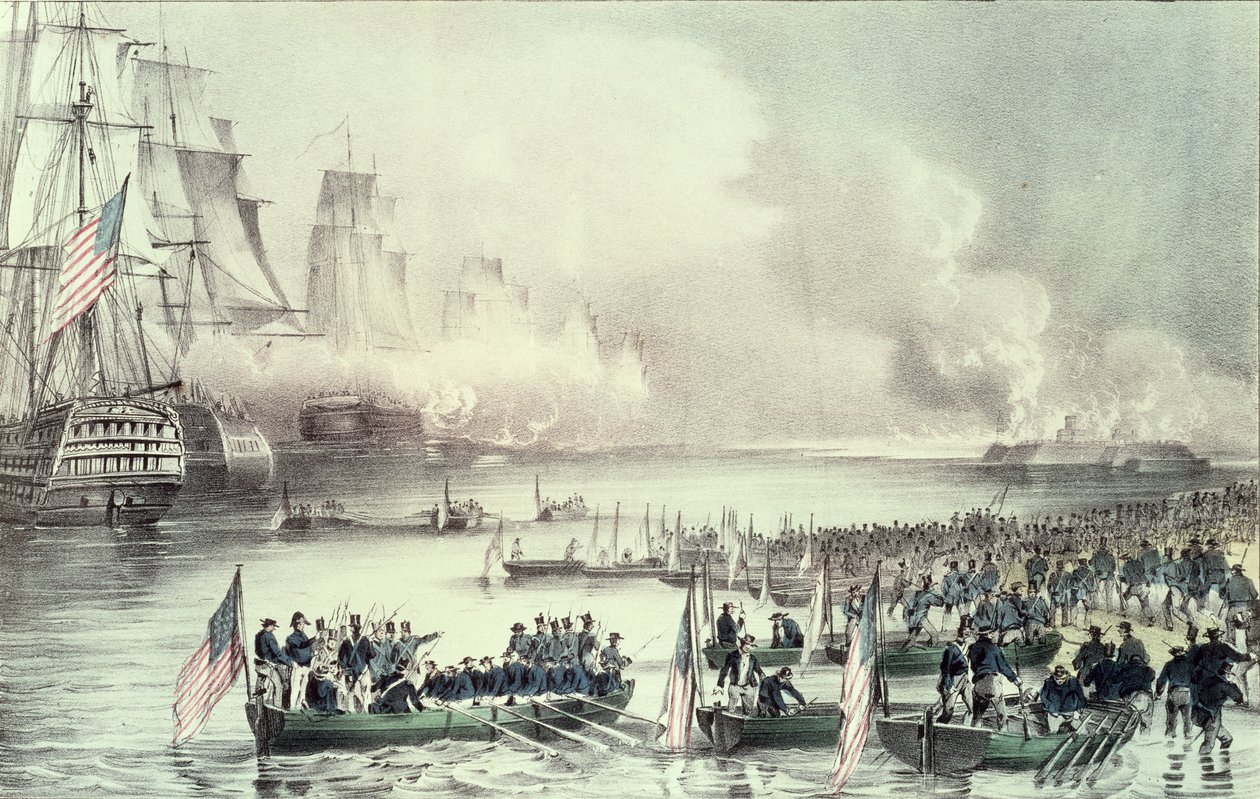 Desembarco de la Fuerza Americana en Veracruz, bajo el General Scott, marzo de 1847 de N. and Ives, J.M. Currier
