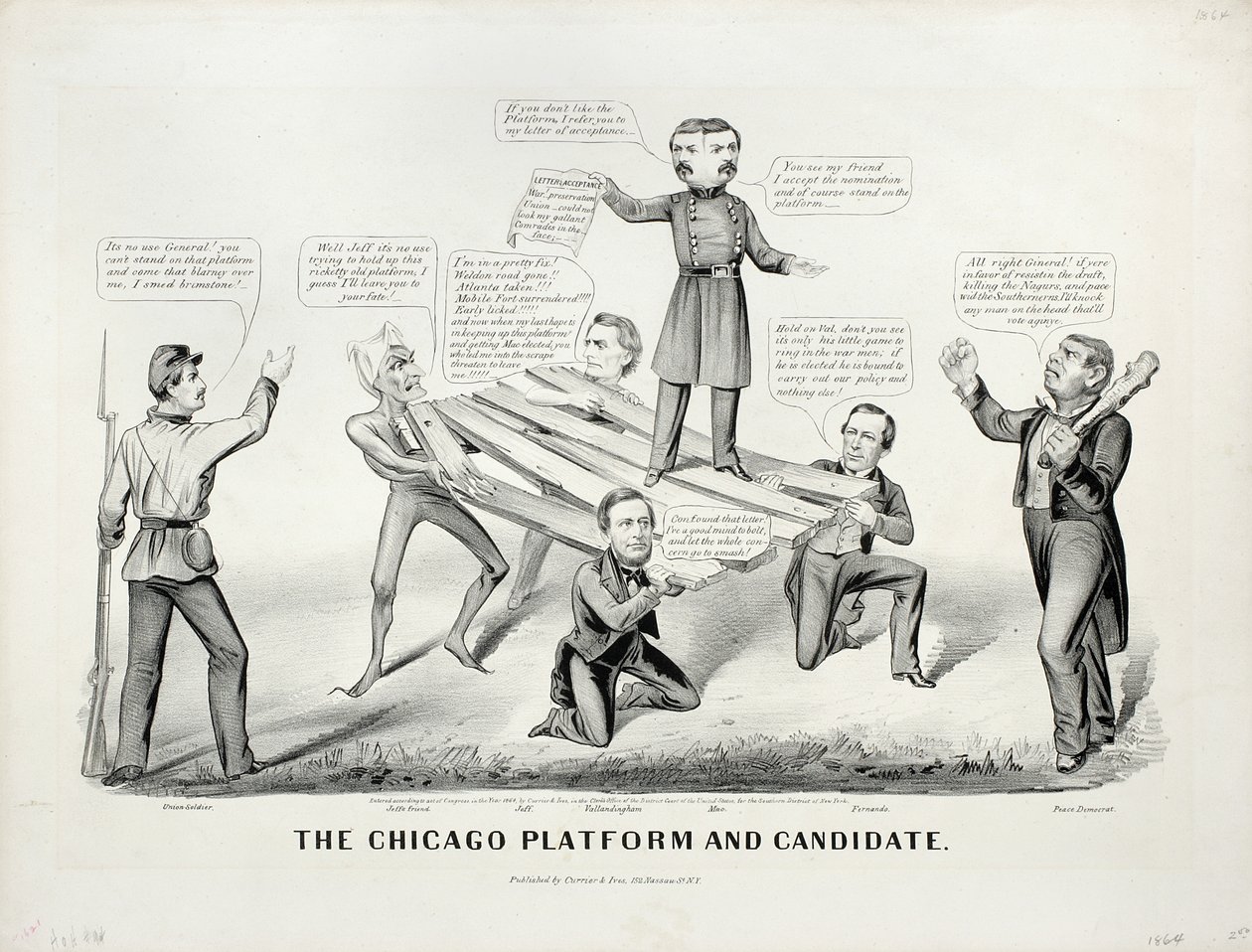 La plataforma y el candidato de Chicago, 1864 de N. and Ives, J.M. Currier