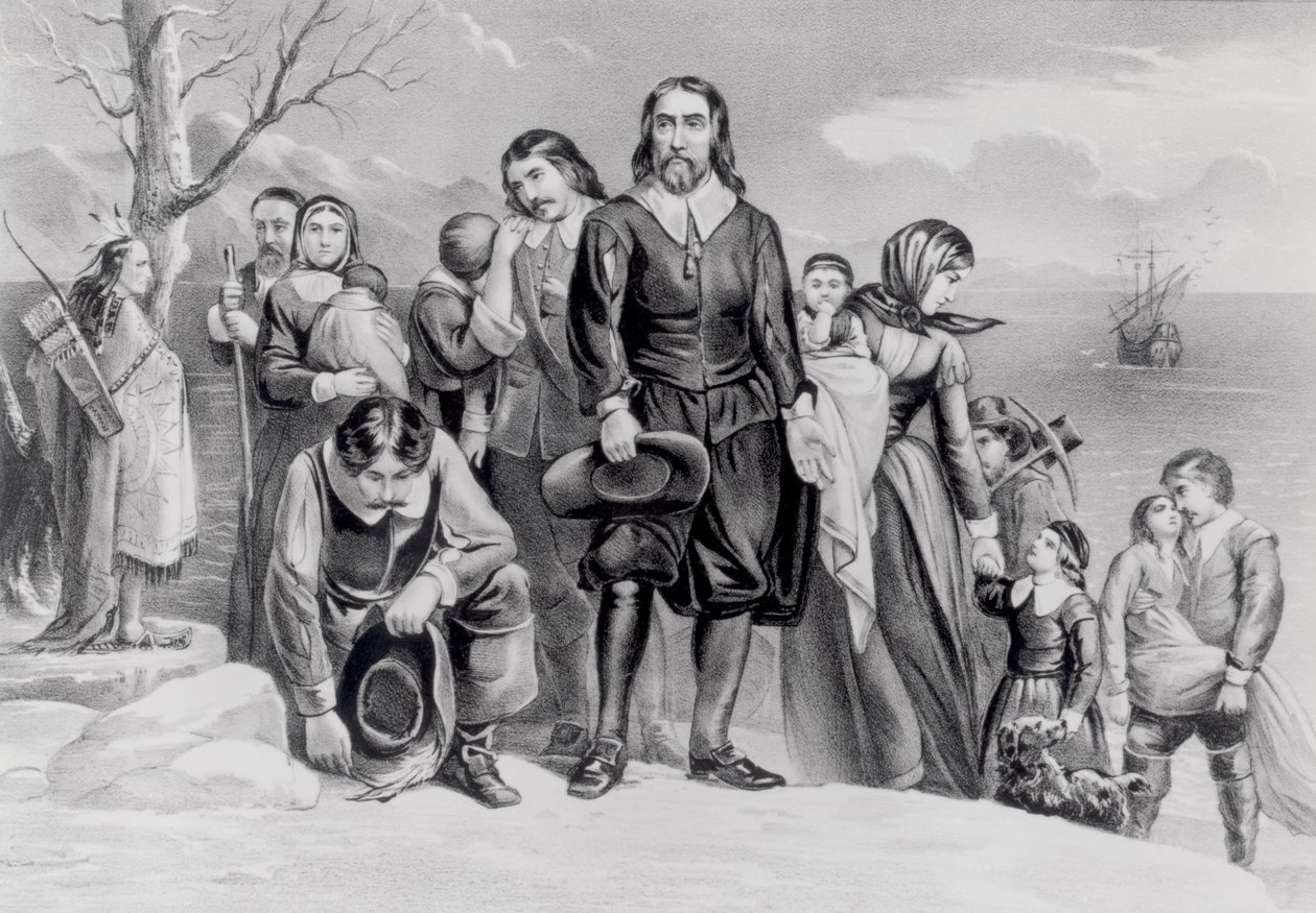 El desembarco de los peregrinos en Plymouth, Mass. 22 de diciembre de 1620, pub. 1876 de N. and Ives, J.M. Currier