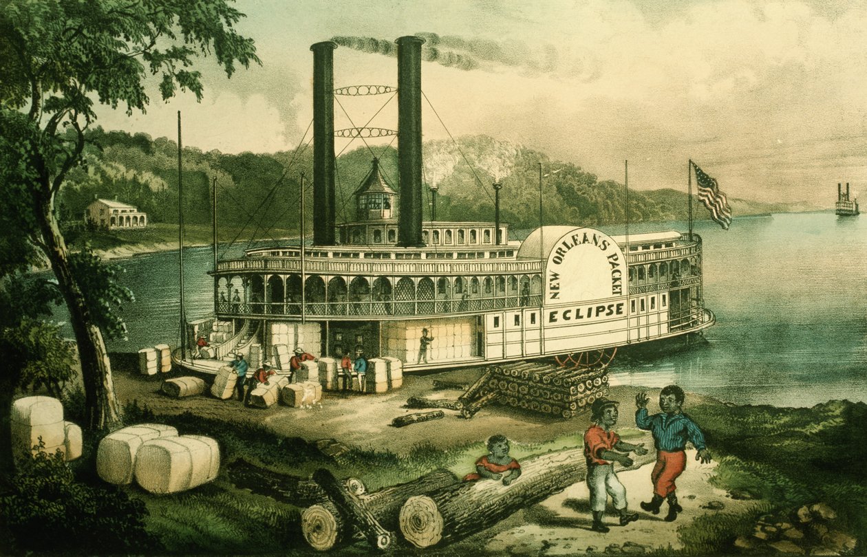 Carga de algodón en el Mississippi de N. and Ives J.M. (1824-95) Currier
