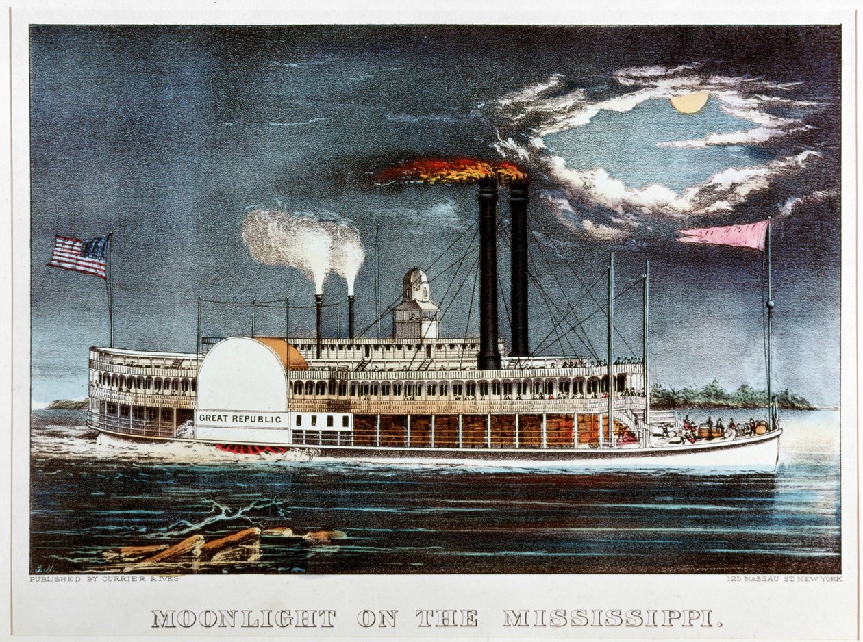 Moonlight on the Mississippi, steamer Great Republic ... (grabado en color) de N. and Ives J.M. (1824-95) Currier