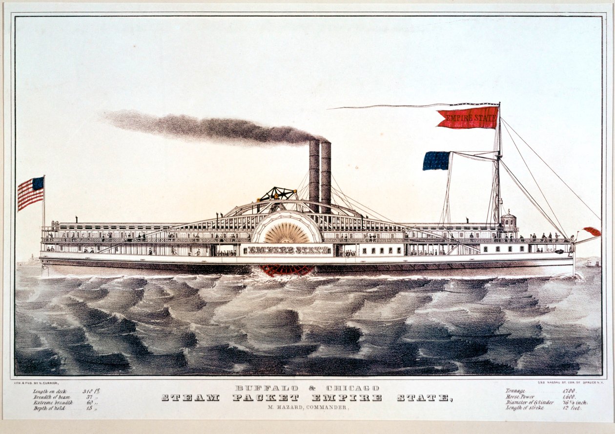 Barco de vapor Empire State, que une Buffalo y Chicago ... (impresión en color) de N. and Ives J.M. (1824-95) Currier