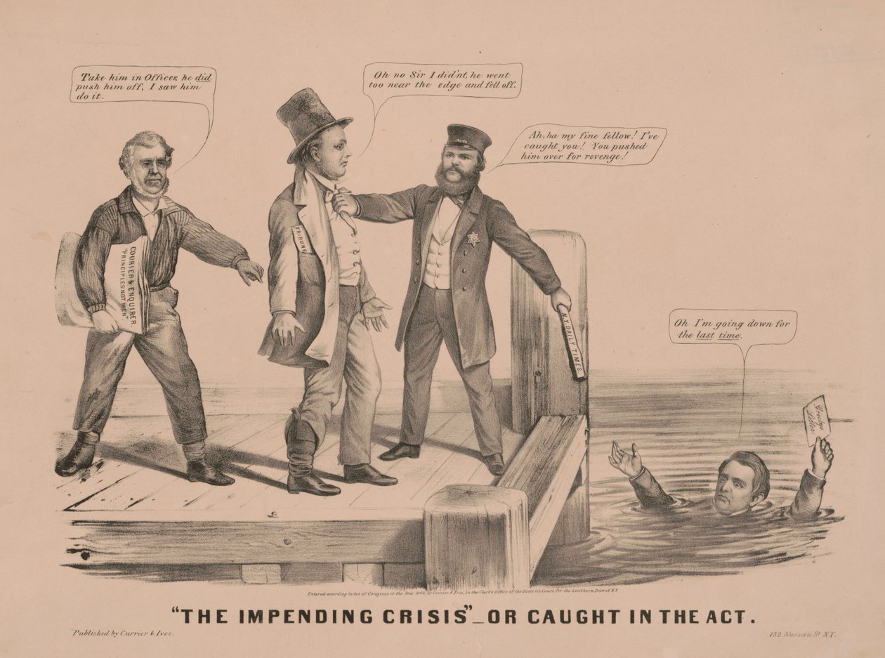 "La crisis inminente" O pillado in fraganti de N. and Ives J.M. (1824-95) Currier