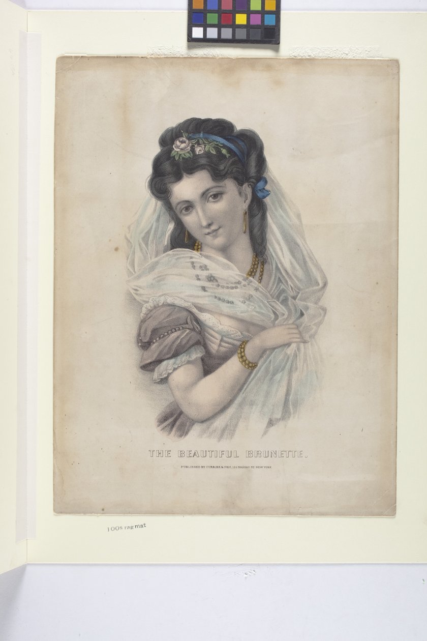 Beautiful Brunette (litografía coloreada a mano) de N. and Ives J.M. (1824 95) Currier