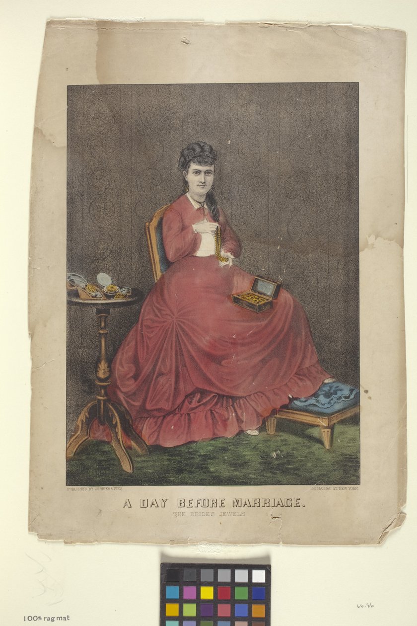 Day Before Marriage (litografía coloreada a mano) de N. and Ives J.M. (1824-95) Currier