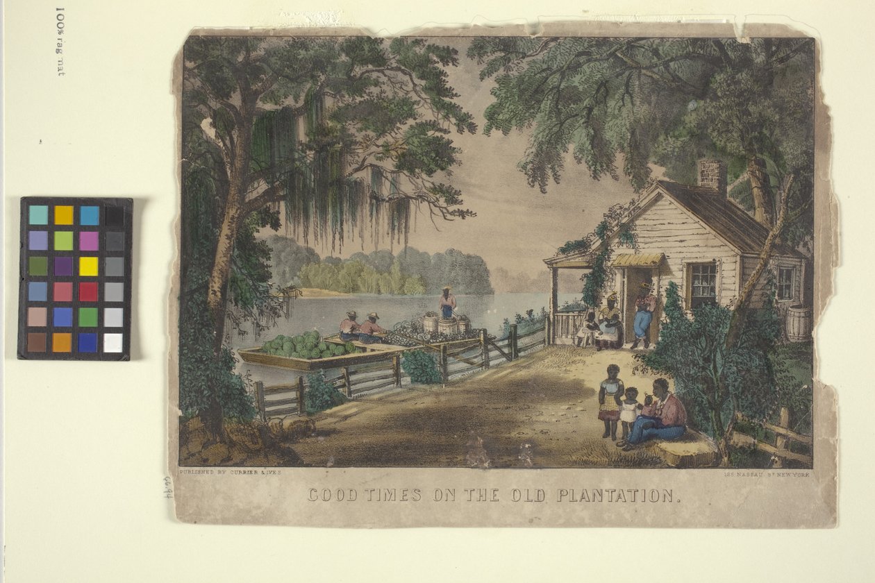 Good Times At The Old Plantation (litografía coloreada a mano) de N. and Ives J.M. (1824 95) Currier