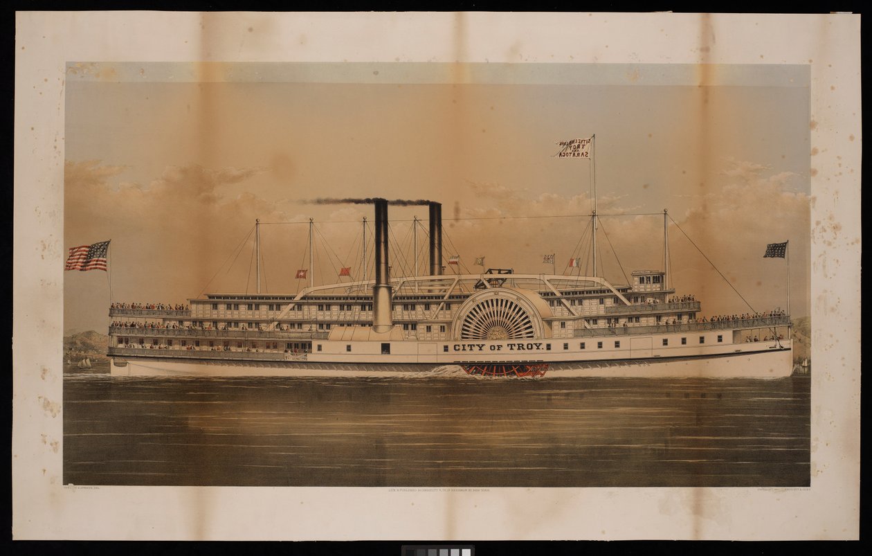 Paddle Steamer City of Troy Citizens Line Troy y Saratoga (litografía, coloreada) de N. and Ives J.M. (1824 95) Currier