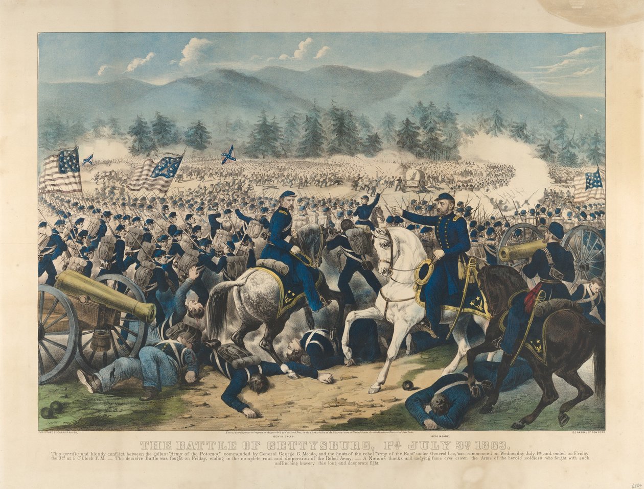La batalla de Gettysburg, Pa., 3 de julio de Currier and Ives