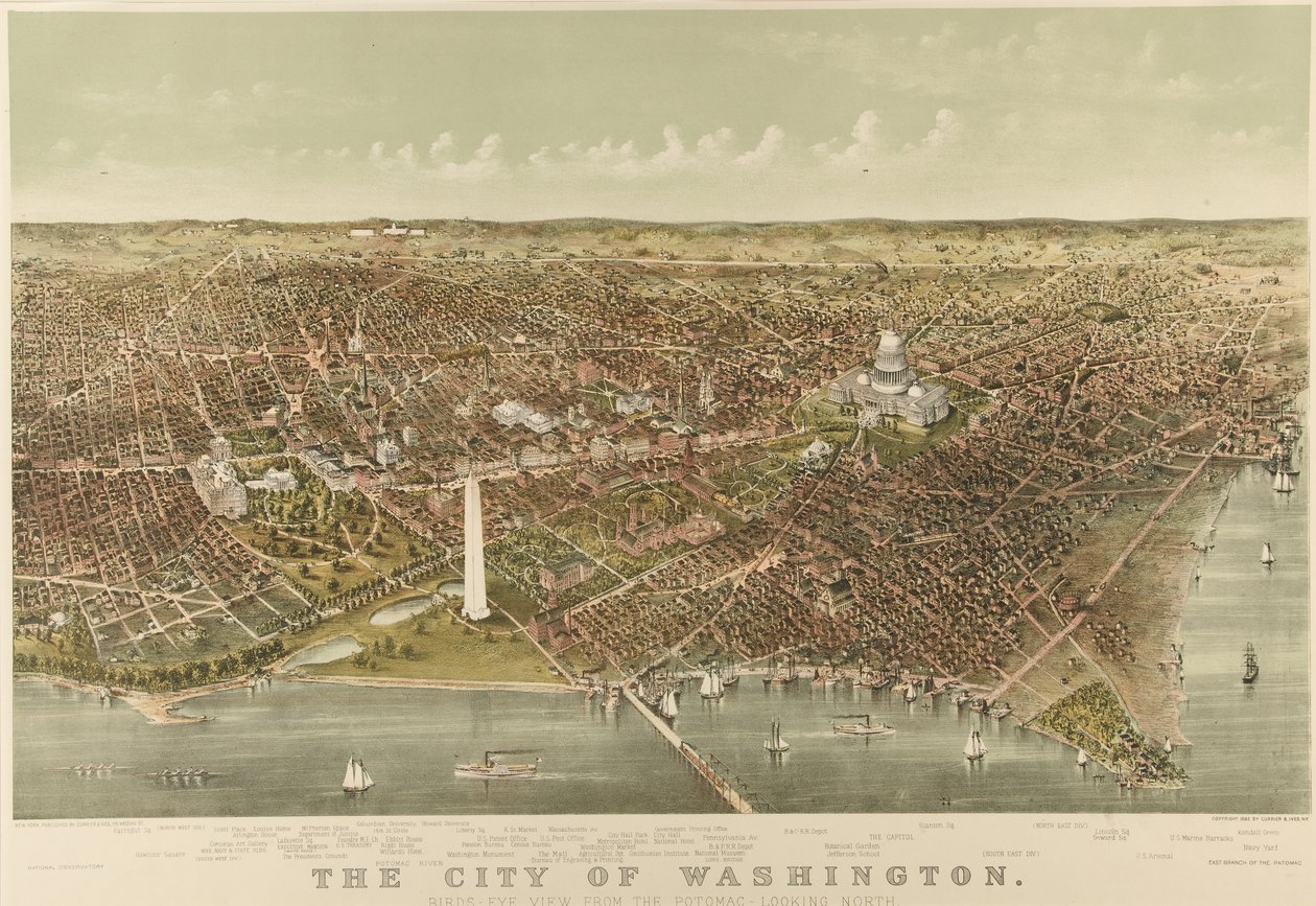 La ciudad de Washington: Vista de pájaro desde el Potomac mirando al norte de Currier and Ives