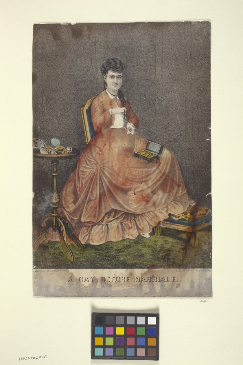 El día antes del matrimonio (litografía coloreada a mano) de N. and Ives J.M. (1824-95) Currier