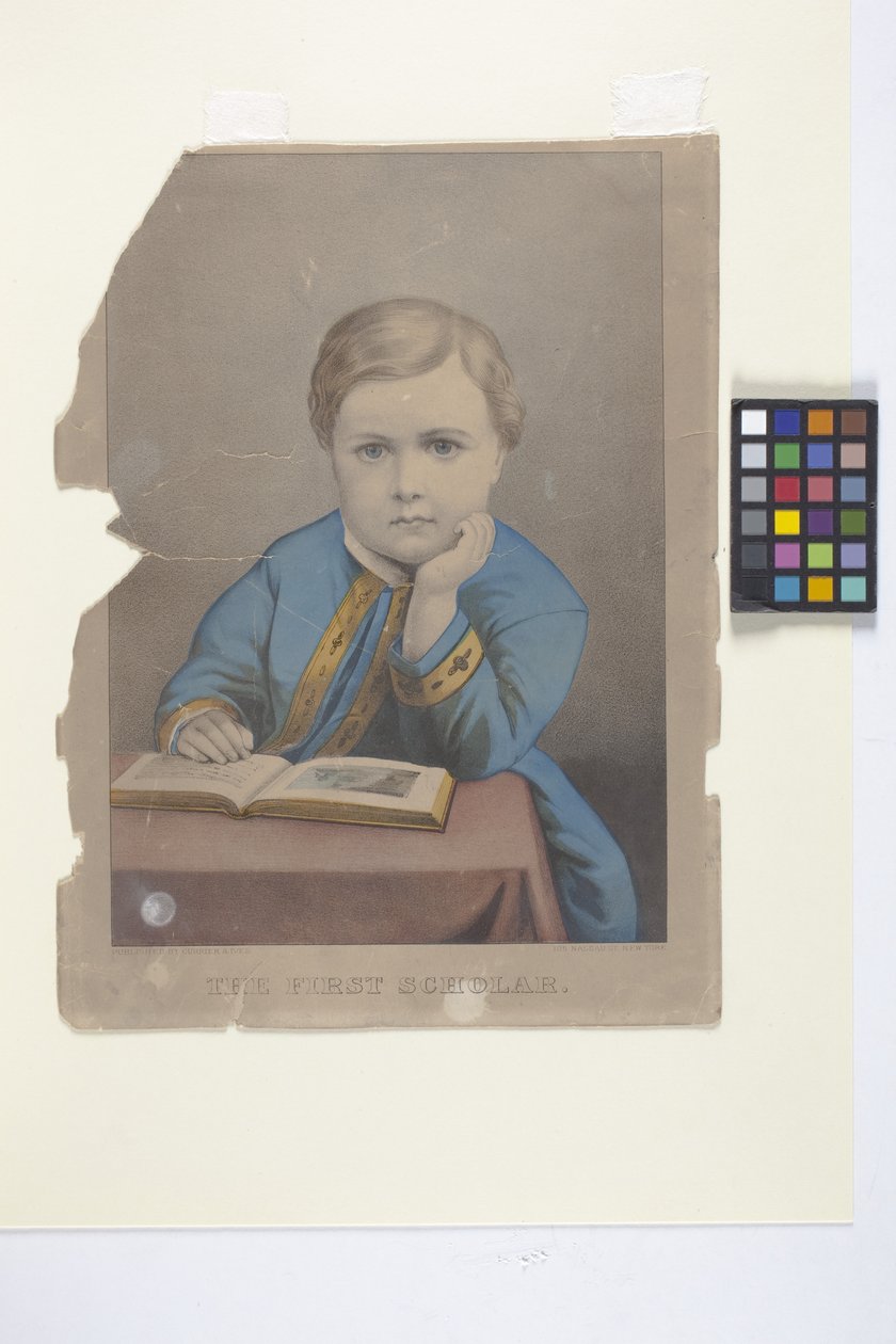El primer erudito (litografía coloreada a mano) de N. and Ives J.M. (1824-95) Currier