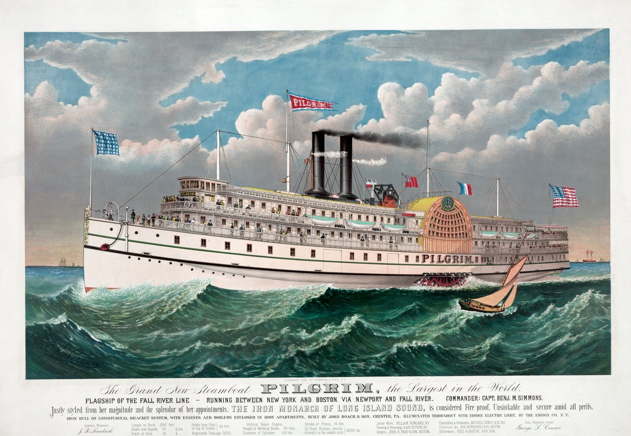 El gran nuevo barco de vapor Pilgrim, c.1883 de Currier and Ives
